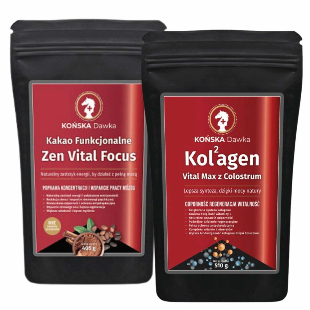 Zestaw: Końska Dawka Kolagen Vital Max z Colostrum + Kakao Funkcjonalne Zen Vital Focus