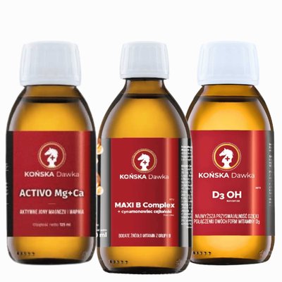 Zestaw Końska Dawka: Witamina D + Witamina B Complex + Activio Mg+Ca